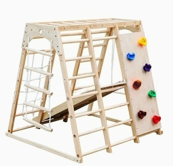 Kids Outdoor Climbing Frame - Ahşap tırmanma çerçevesi, salıncak ve kaydırak