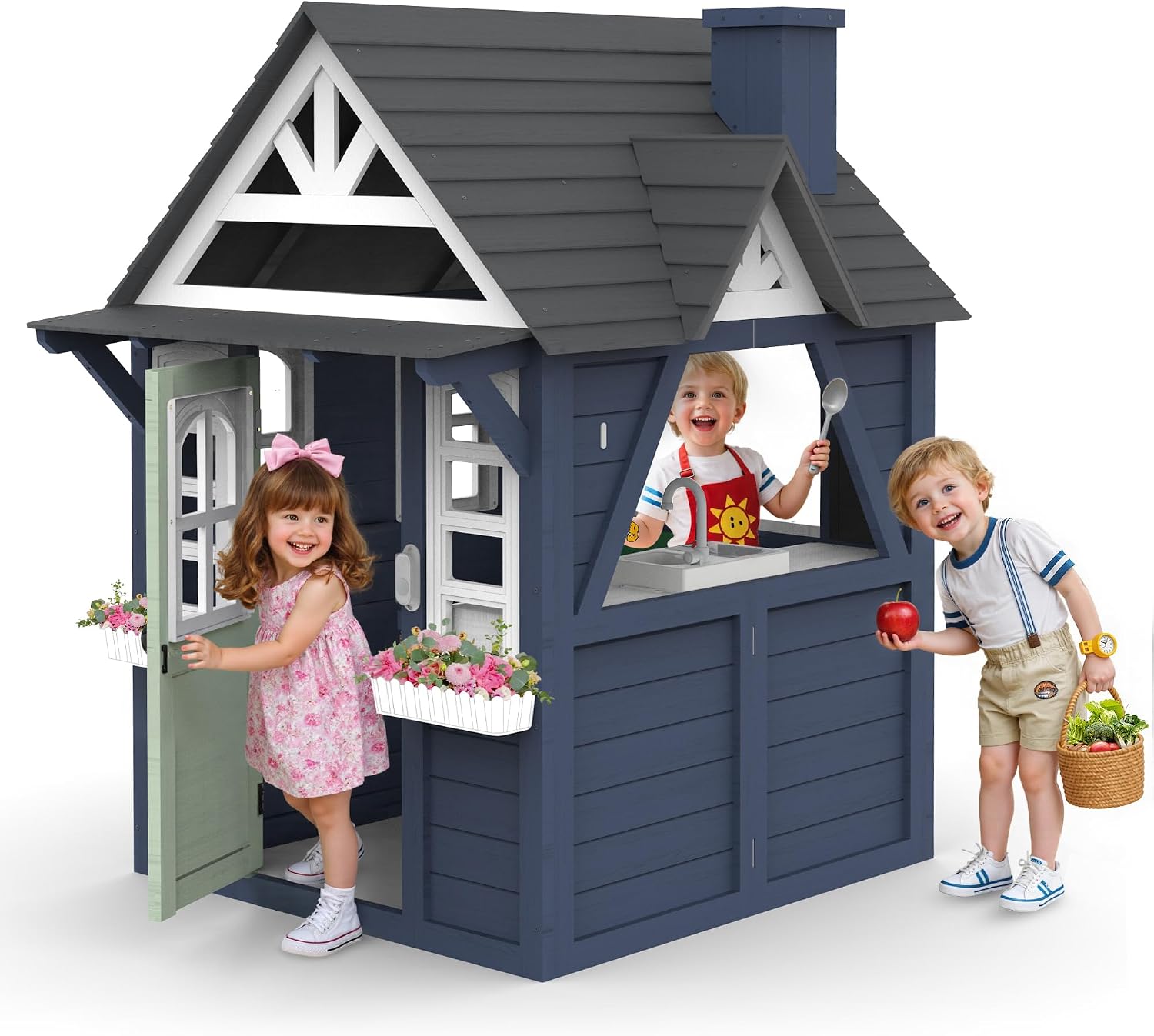 Kids Outdoor House With Kitchen - Açık Hava Çocuk Oyun Evi, Modern