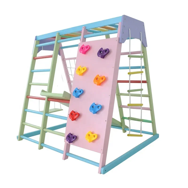 Kids Outdoor Climbing Frame - Çocuklar İçin Ahşap Tırmanma Çerçevesi, Salıncaklı